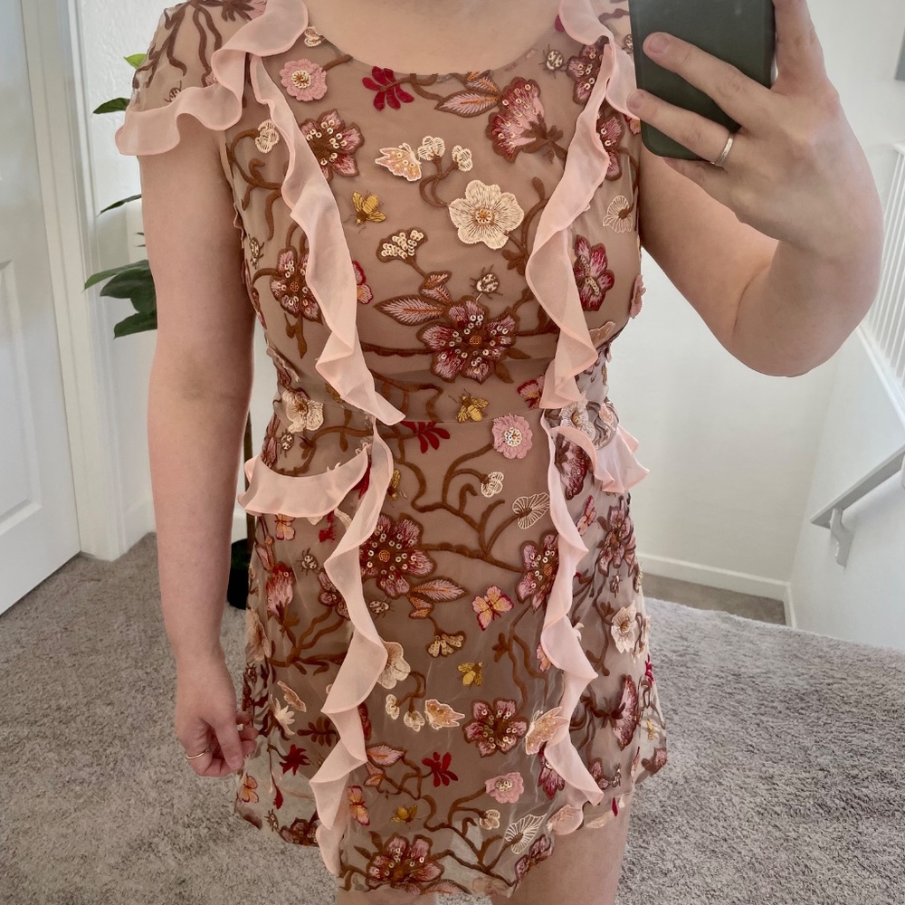 Botanic Butterflies Butterfly Bug Sequin Flutter Coquette Trendy Hip Mini Dress - Picture 3 of 13